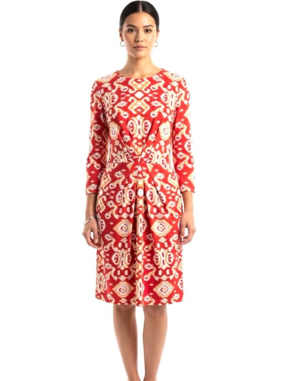 J. MCLAUGHLIN Mia Ikat Scroll Dress, Coral Orange Catalina Cloth